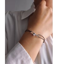 Tiffany Model Deri İpli El Yapımı Silver Renkli Bileklik (Siyah)