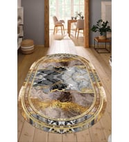 Dijital Baskılı Kaymaz Taban Yıkanabilir Oval Salon Halısı Mutfak Halısı Yolluk NDO-SD-443 (Gold)