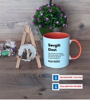 Arkadaşa Hediye Kupa Bardak Beyaz ve Fotoğraflı Ahşap Anahtarlık Hediye (Model 13)