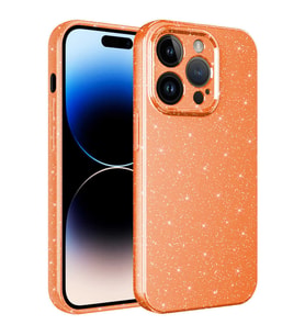 Apple iPhone 14 Pro Max Kılıf Kamera Korumalı Simli Lüks Işıltılı Silikon (Turuncu)