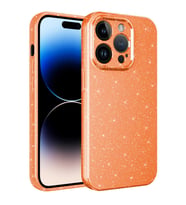 Apple iPhone 14 Pro Max Kılıf Kamera Korumalı Simli Lüks Işıltılı Silikon (Turuncu)