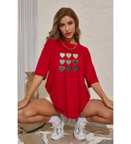 Unisex Kalp Baskılı T-shirt (Kırmızı)