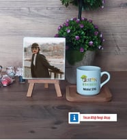 Orman Mühendisi Fotoğraflı Dekoratif Taş, Ahşap Altlıklı Türk Kahvesi Fincanı Hediye (Model 1)