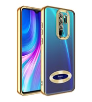Xiaomi Redmi Note 8 Pro Kılıf Kamera Korumalı Logo Gösteren Şeffaf Kapak (Gold)