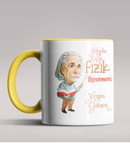 Kişiye Özel 100 Yılın En İyi Fizik Öğretmeni Temalı Siyah Kupa  (Sarı)