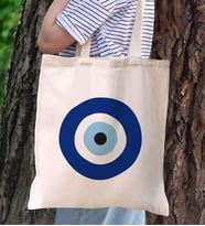 BK Gift Nazar Boncuğu Tasarımlı Kanvas Bez Çanta, Baskılı Omuz Çantası, Alışveriş Çantası, Plaj Çantası, Arkadaşa Hediye- (Model 3)
