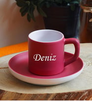 Kişiye Özel Renkli Fincan Seti & 16 Farklı Renk Seçeneği (Fuşya)