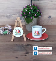 Unicorn Türk Kahvesi Fincanı Lacivert ve Ahşap Anahtarlık Hediye (Model 5)