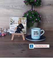 Din Kültürü Öğretmeni Fotoğraflı Dekoratif Taş, Ahşap Altlıklı Türk Kahvesi Fincanı Hediye Öğretmenler Günü Hediyesi (Model 4)