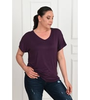 Kadın V Yaka Büyük Beden T-shirt 1486-23 (Mor)