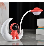 Astronot Ay Gece Lambası Çocuk Usb Şarj Edilebilir Led Lamba (Kırmızı)