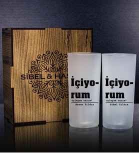 eJOYA Kişiye Özel Kutusunda 2'li Rakı Bardağı Hediye Seti 107183 (Turkuaz)