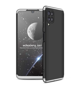 Samsung Galaxy M22 Kılıf 3 Parça Slim Sert Silikon Kapak AYS (Siyah-Gri)