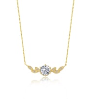Defne Yaprağı Beyaz Taşlı 14K Rose / Altın veya Gümüş Kaplama Kadın Kolye (Gold)