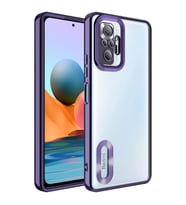 Xiaomi Redmi Note 10 Pro Kılıf Kamera Korumalı Logo Gösteren Şeffaf Kapak (Mor)