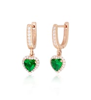 925 Ayar Gümüş Swarovski Zümrüt Kalp Küpe (Rose)