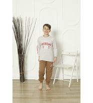 Yeni Sezon Erkek Çocuk Gez Garson Uzun Kollu Pamuk Penye Pijama Takımı 5084 (Gri)