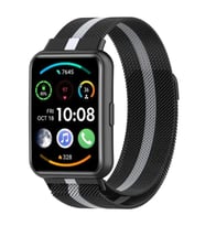Huawei Watch Fit 2 Uyumlu Metal Mıknatıslı Kordon (Siyah - Beyaz)
