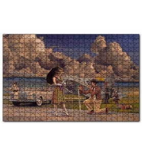 Cakapuzzle Bulutlar, Eski Uçak, Mercedes ve Ünlü Kadın Puzzle Yapboz MDF (Ahşap) (255 Parça)