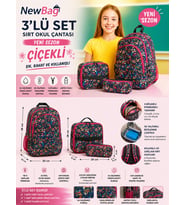 NewBag  KIZ  SIRT OKUL ÇANTASI-3'LÜ SET  (YENİ SEZON) (Siyah-Pembe)