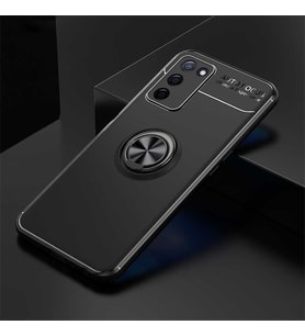 Oppo A55 5G Kılıf Zore Ravel Yüzüklü Silikon Kılıf (Siyah)