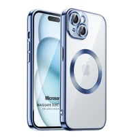 Microsonic Apple iPhone 15 Plus Kılıf MagSafe Luxury Electroplate Siyah (Mavi)