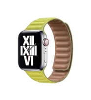 Apple Watch 7/8/9 41mm Kordon Baklalı Deri Kordon (Sarı)