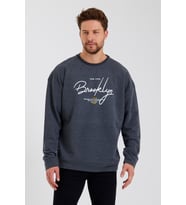 Erkek Bisiklet Yaka Oversize Fit  El Yazılı Brooklyn İnce Sweatshirt SPR23SW331 (Antrasit)