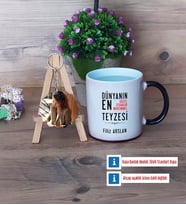 Teyzeye Hediye Kupa Bardak Beyaz ve Fotoğraflı Ahşap Anahtarlık Hediye (Model 9)