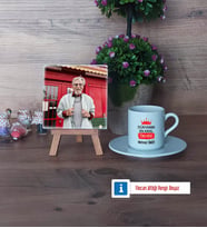 Dedeye Hediye Fotoğraflı Dekoratif Taş, Ahşap Altlıklı Türk Kahvesi Fincanı HediyeDedeye Babalar Günü Hediyesi (Model 2)