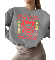 bisiklet yaka kalın Sweatshirt Sweatshirt erkek 3 iplik şardonlu unisex Şeytan stili - sokak giyimi (Gri)