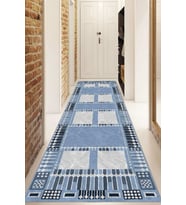 Dijital Baskılı Kaymaz Taban Yıkanabilir Modern Yolluk Ve Koridor Halısı NDU-HT-939 (Mavi)