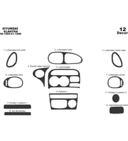 Meriç® Hyundai Elantra Ön Torpido Kaplama Maun 12 Parça 1995-1998 (Karbon)