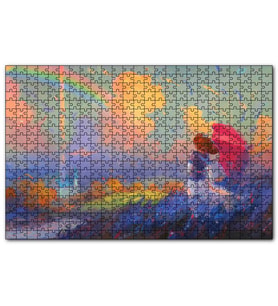 Cakapuzzle  Genç Kız ve Gökkuşağı Yağlıboya  Puzzle Yapboz MDF (Ahşap) (1000 Parça)