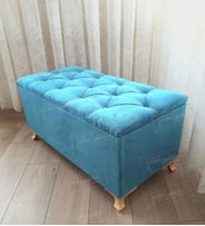 Lüks Sandıklı Kapitoneli Ayakucu Puf Bench 100 cm Gold Ayak (Turkuaz)