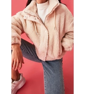 Tasarım Düz Astarlı Yaka Standart Oversize Dik Kadın Oversize Peluş Mont (Taş)