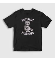 Presmono Unisex Çocuk Kırmızı Not Fast Just Furious Cat Kedili T-Shirt 460611tt (Siyah)