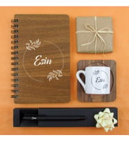 Kişiye Özel Ahşap Defter-Fincan-Kalem- Seti (Model 2)