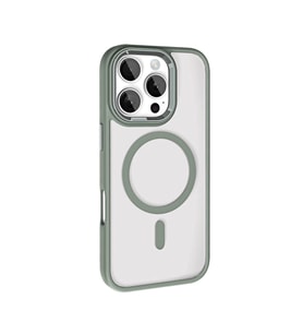 iPhone 16 Pro Max Kılıf Wireless Şarj Özellikli Krom Magsafe Silikon Kılıf (Gri)