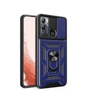 İnfinix Hot 12i Kılıf Yüzüklü Standli Sürgülü Kamera Korumalı Tank Sert Silikon Kapak (Mavi)