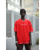 Oversize Bisiklet Yaka Baskılı Ve Zikzak Dikiş Detaylı Erkek Yazlık T-shirt (Kırmızı)