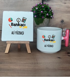 Bankacı Hediye Seti Kupa Bardak T Kulplu ve Dekoratif Taş Bankacıya Hediye Bankacılar Günü Hediyesi (Model 4)