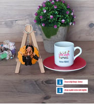 Çocuk Gelişimi Uzmanı Türk Kahvesi Fincanı Ahşap Altlıklı ve Fotoğraflı Ahşap Anahtarlık Hediye (Model 3)