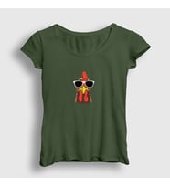 Presmono Kadın Sarı Sunglasses Chicken Tavuk T-Shirt 413627tt (Haki)