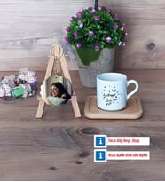 Doğum Günü Hediyesi Türk Kahvesi Fincanı Ahşap Altlıklı ve Fotoğraflı Ahşap Anahtarlık Hediye (Model 1)
