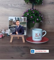 Okul Müdürü Fotoğraflı Dekoratif Taş, Ahşap Altlıklı Türk Kahvesi Fincanı Hediye Öğretmenler Günü Hediyesi (Model 8)
