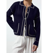 Kadın Modern Tarz Regular Polo Yaka Regular Triko Hırka (Lacivert)