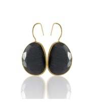 Kadir Jewellery 22 Ayar Altın Kaplama Fosil Taşlı Küpe -El İşçiliği Ve Hipoalerjenik Küpe (Siyah)