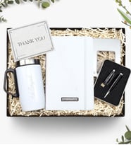 Kişiye Özel Defter & Kulplu 280 ML Çelik Termos & 32 gb Usb Siyah Touch Kalem Hediye Seti (Beyaz)