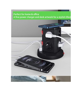 Vothoon Termal Akım Korumalı Isıya Dayanıklı 3 USB 8 Priz Ve Wireless Kablosuz Şarj 2.4 Amper Kablolu Priz (Siyah)